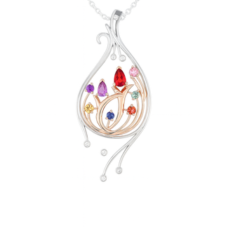 TQ Original multi color sapphire (0.86 ctw) & diamond (0.14 ctw) pendant 14k white & yellow gold 6.0 gr