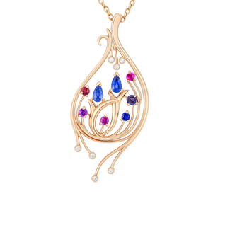 TQ Original multi color sapphire (0.85 ctw) & diamond (0.15 ctw) 14k yellow gold 5.9 gr