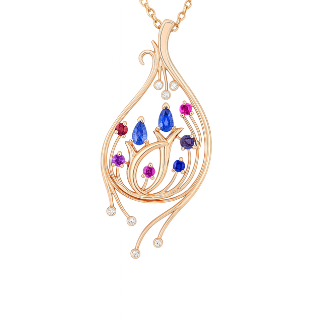 TQ Original multi color sapphire (0.85 ctw) & diamond (0.15 ctw) 14k yellow gold 5.9 gr