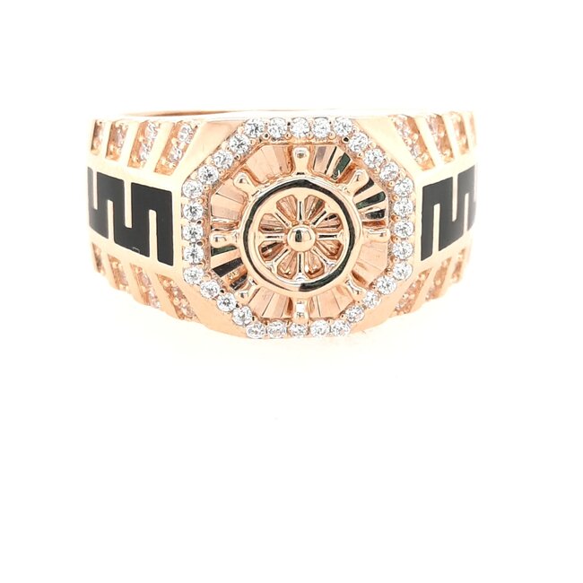 Nautical style CZ men's ring 18k yellow gold 11.57 gr