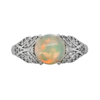 1.18 ct  Opal & diamond (0.20 ctw) cabochon ring 18k white gold 4.9 gr