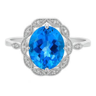 2.06Ct Blue Topaz & 0.05Ctw Diamond Ring 14k white gold
