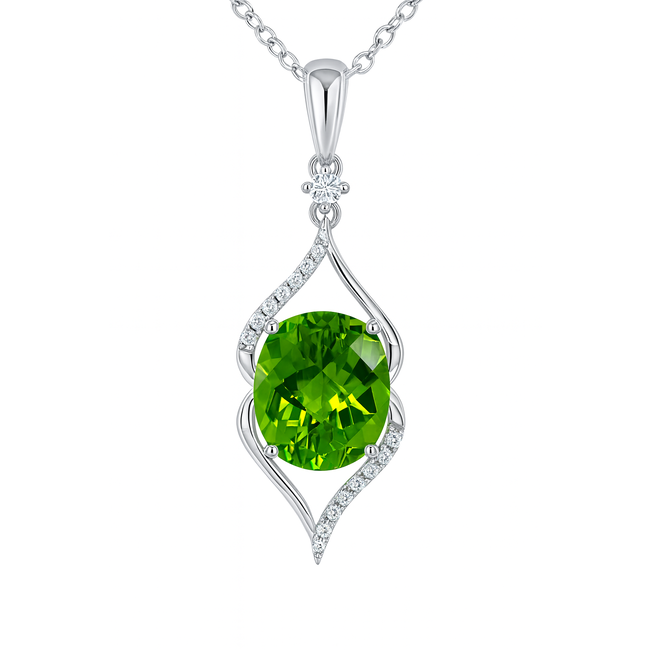 Peridot (2.52 ct) & diamond (0.11ctw) pendant 14k white gold 2.3 gr