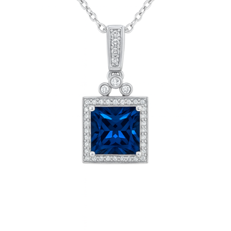 London blue topaz (2.86 ct) & diamond (0.04 ctw) square halo pendant 14k white gold