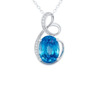 Blue zircon (4.9 ct) & diamond (0.05 ctw) oval pendant 14k white gold