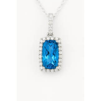 Blue topaz (1.39 ct) & diamond (0.17 ctw) checkerboard cut pendant 14k white gold