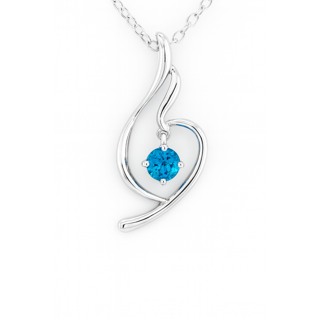 Blue zircon (0.36 ct) dancing pendant 14k white gold