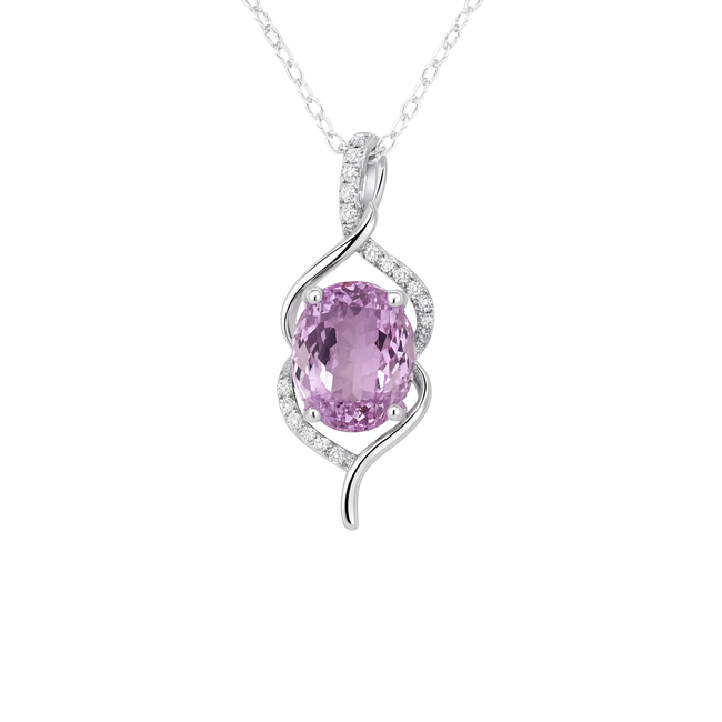 Kunzite (4.48 ct) & diamond (0.11 ctw) pendant 14k white gold