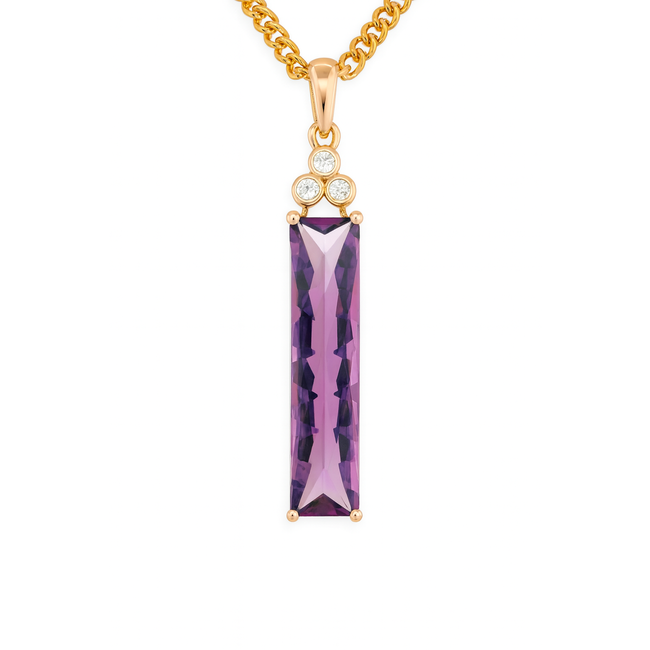 Amethyst (2.63 ct) & diamond (0.03 ctw) elongated pendant 14k yellow gold