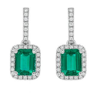 Emerald (1.93 ctw) & diamond (0.11 ctw) dangle earrings 14k white gold