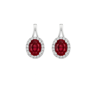 Fire opal (6x8mm) & diamond (0.26 ctw) dangle earrings 14k white gold 2.6 gr
