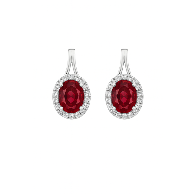 Fire opal (6x8mm) & diamond (0.26 ctw) dangle earrings 14k white gold 2.6 gr
