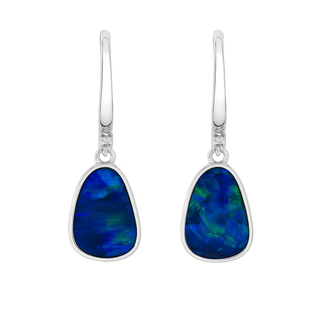 Opal doublet (4.5 ctw) & diamond (0.02 ctw) free for dangle earrings 14k white gold 3.0 gr