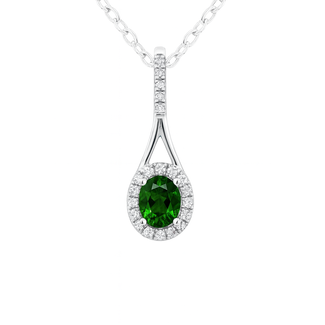Green garnet (0.28 ctw) & diamond (0.06 ctw) drop pendant 14 white gold 0.6 gr