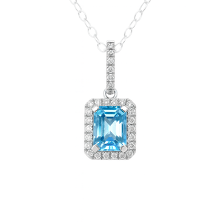Blue zircon (0.98 ctw) & diamond (0.11 ctw) pendant 14k white gold 1.1 gr