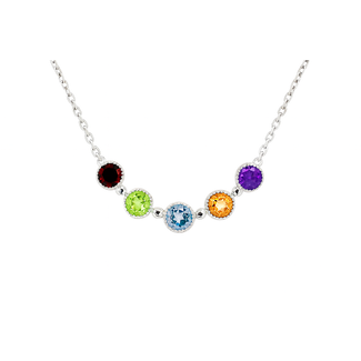 Multi color gemstone 5 stone necklace sterling silver