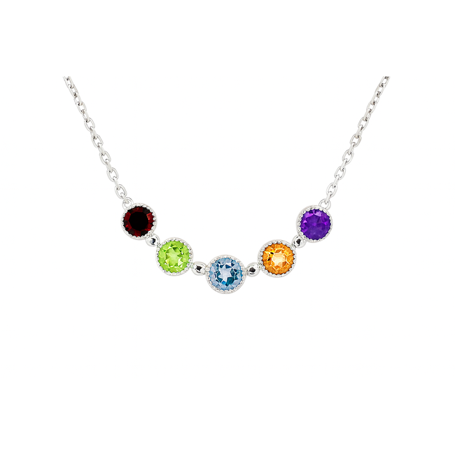 Multi color gemstone 5 stone necklace sterling silver