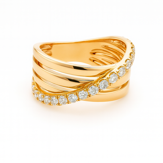 Diamond (0.65 ctw) multi row crossover ring 18k yellow gold 6.4 gr
