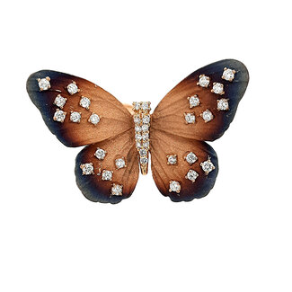 Diamond (0.41 ctw) butterfly oxidized blue & gold ring 18k yellow gold 7.3 gr
