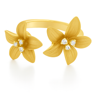 Diamond (0.07 ctw) double flower ring 18k yellow gold 5.7 gr