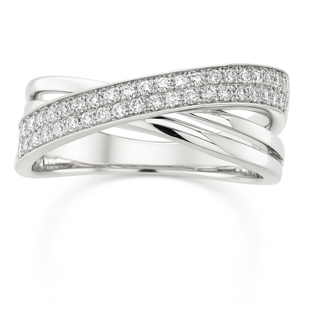Diamond (.34 ctw) criss cross ring 18 white gold 3.5 gr