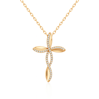 Diamond (0.15 ctw) polished cross pendant w/chain 18k yellow gold 4.2 gr