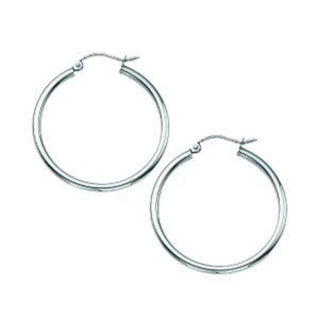 14k white gold 2X30mm polished hoops 1.3 gr