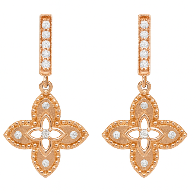 Diamond (0.22 ctw) floral dangle earrings 14k yellow gold