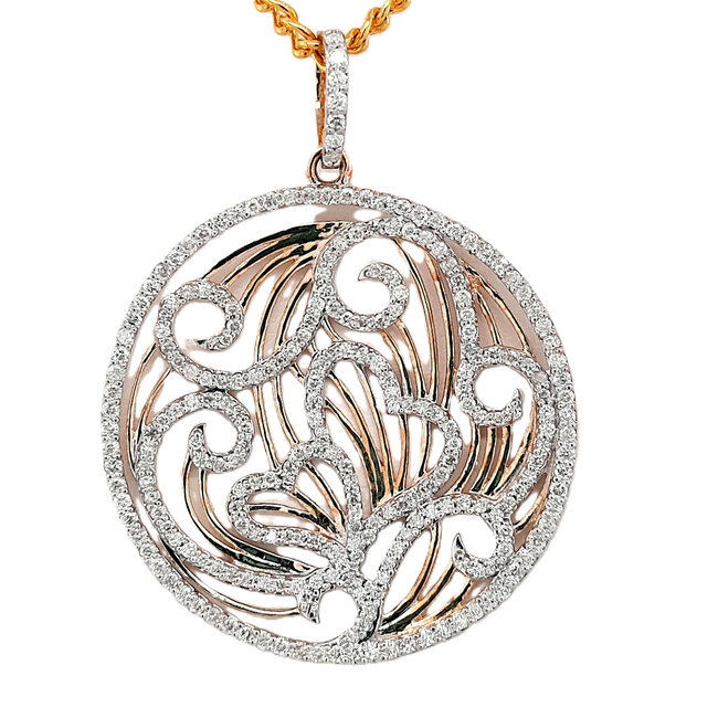 Diamond (0.95 ctw) swirl/heart circle pendant 14k yellow gold 3.8 gr