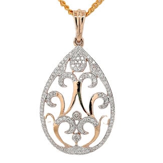 Diamond (0.79 ctw) floral teardrop pendant 14k yellow gold 4.7 gr
