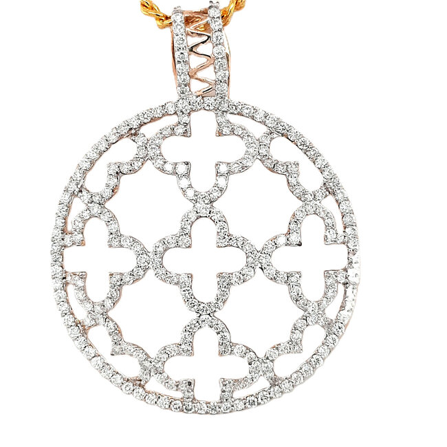 Diamond (1.10 ctw) open quadrefoil circle pendant 14k yellow gold 2.4 gr