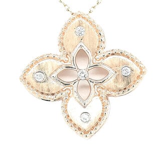 Diamond (0.07 ctw) quadrefoil floral pendant w/chain 14k yellow gold 3.5 gr