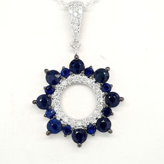 Sapphire & diamond (2.33 ctw) circle pendant 14k white gold 3.6 gr
