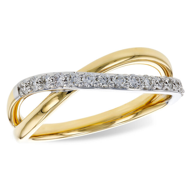 Diamond (0.33 ctw) criss-cross ring 14k yellow gold 3.5 gr