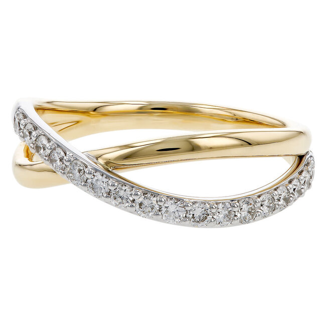 Diamond (0.33 ctw) criss-cross ring 14k yellow gold 3.5 gr