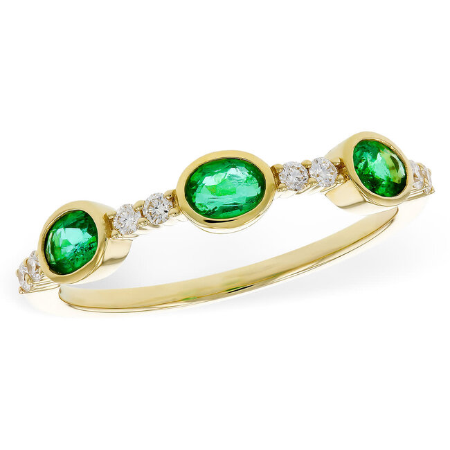 Emerald (0.58 ctw) & diamond (0.46 ctw) band 14k yellow gold 1.8 gr