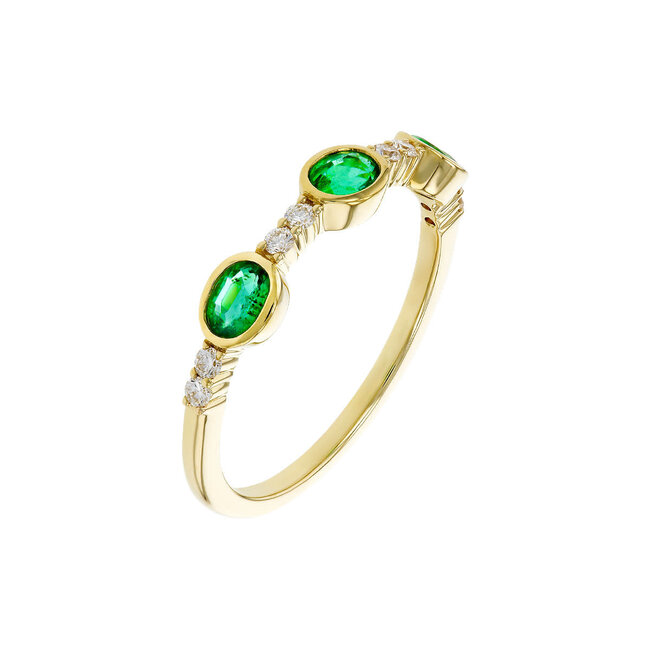 Emerald (0.46 ctw) & diamond (0.12 ctw) band 14k yellow gold 1.8 gr
