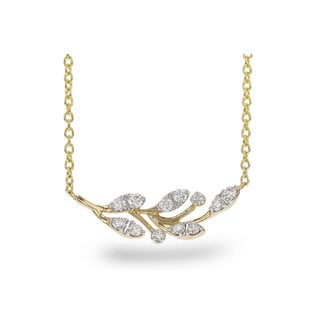 Diamond (0.32 ctw) leaf design necklace 14k yellow gold 3.3 gr