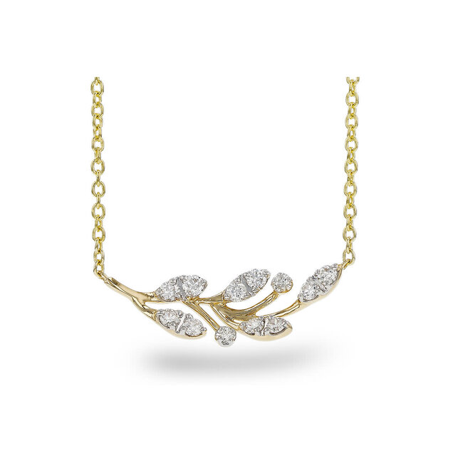 Diamond (0.32 ctw) leaf design necklace 14k yellow gold 3.3 gr