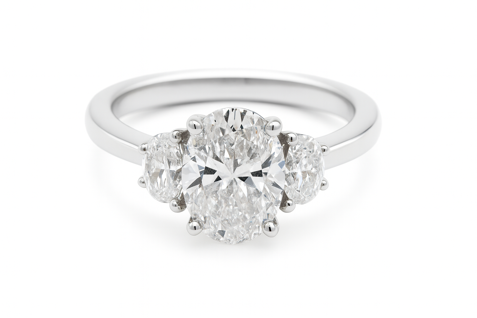 LAB GROWN diamond (1.5ctr/2.0ctw) oval 3 stone ring 14k white gold 3.8 ...