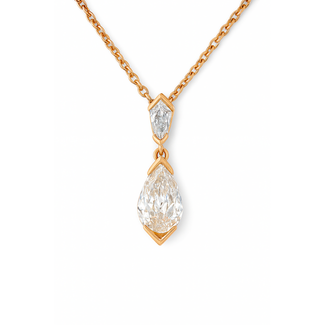 LAB GROWN diamond (0.62 ctw) baguette/pear pendant w/chain 14k yellow gold 2.3 gr