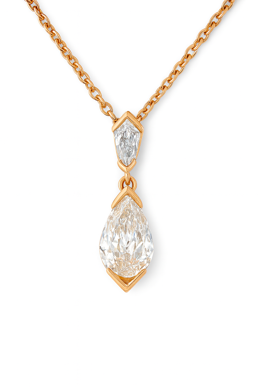 LAB GROWN diamond (0.62 ctw) baguette/pear pendant w/chain 14k yellow ...