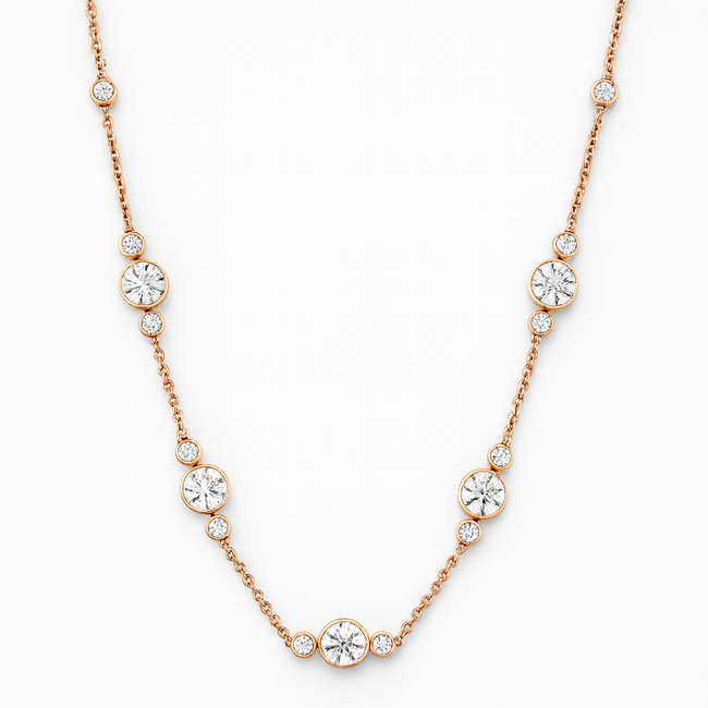 LAB GROWN diamond (1.5 ctw) 3 stone by the yard necklace 14k yellow gold 3.6 gr