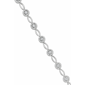 Diamond (0.10 ctw) round & oval linkk bracelet sterling silver 7.1 gr