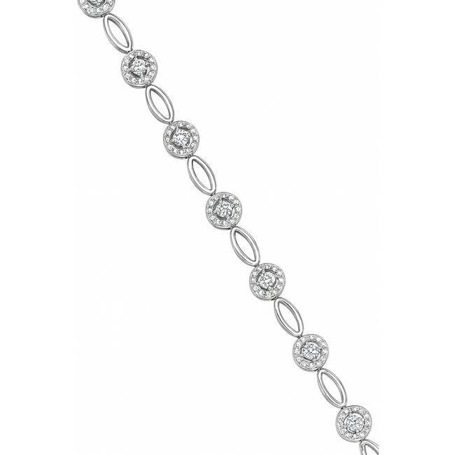 Diamond (0.10 ctw) round & oval linkk bracelet sterling silver 7.1 gr