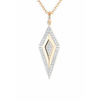 Diamond (0.09 ctw) kite shape pendant w/chain 14k yellow gold 2.7 gr