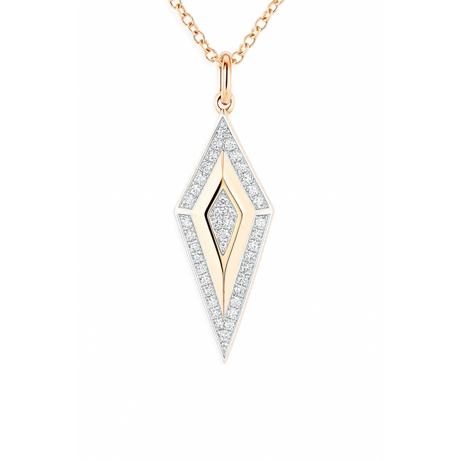 Diamond (0.09 ctw) kite shape pendant w/chain 14k yellow gold 2.7 gr