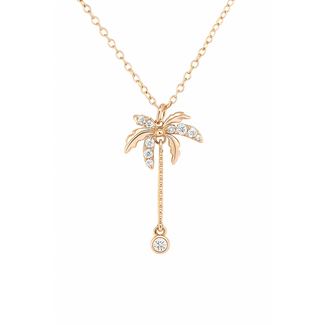 Diamond (0.10 ctw) palm tree pendant w/chain 14k yellow gold 2.3 gr