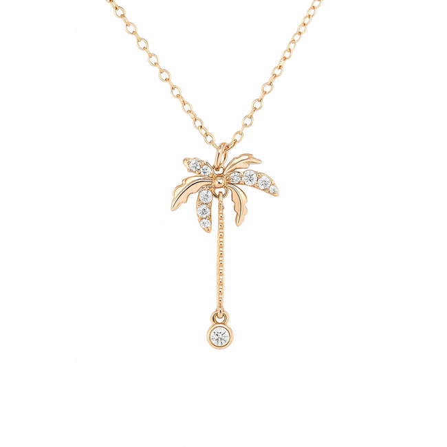 Diamond (0.10 ctw) palm tree pendant w/chain 14k yellow gold 2.3 gr