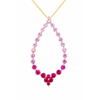 Pink sapphire (1.20 ctw) ombre open teardrop pendant 14k yellow gold 4.1 gr